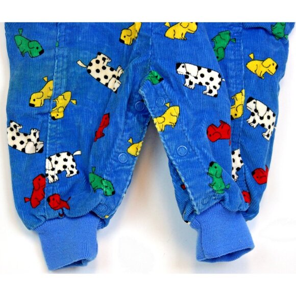 VTG Oshkosh Kennel Club Baby Boy 3-6 Mths Corduroy Overalls Romper Dogs Blue USA - Picture 4 of 12